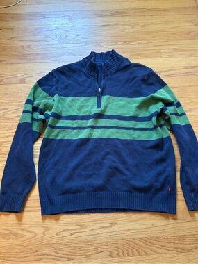Izod Navy and Green Half-Zip Stripe Pullover
